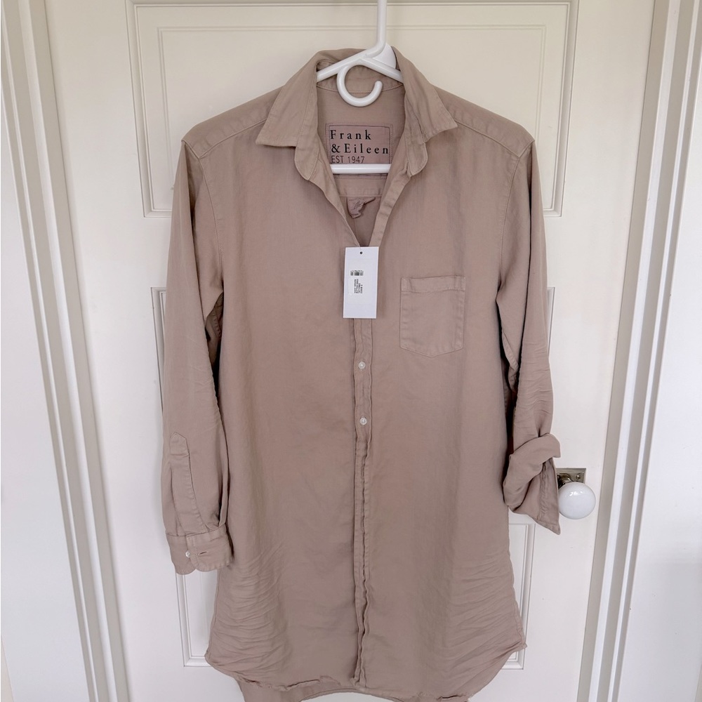 Frank and Eileen Mary Woven Button Sand Tattered Denim Tunic